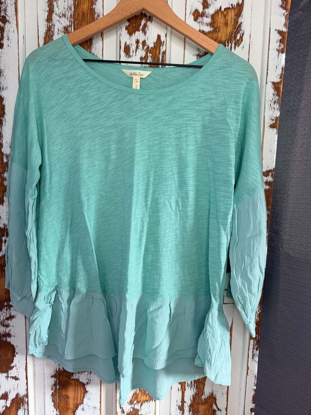 Matilda Jane Teal Green Long Sleeve Peplum Oversized Tunic Top Size S Boho